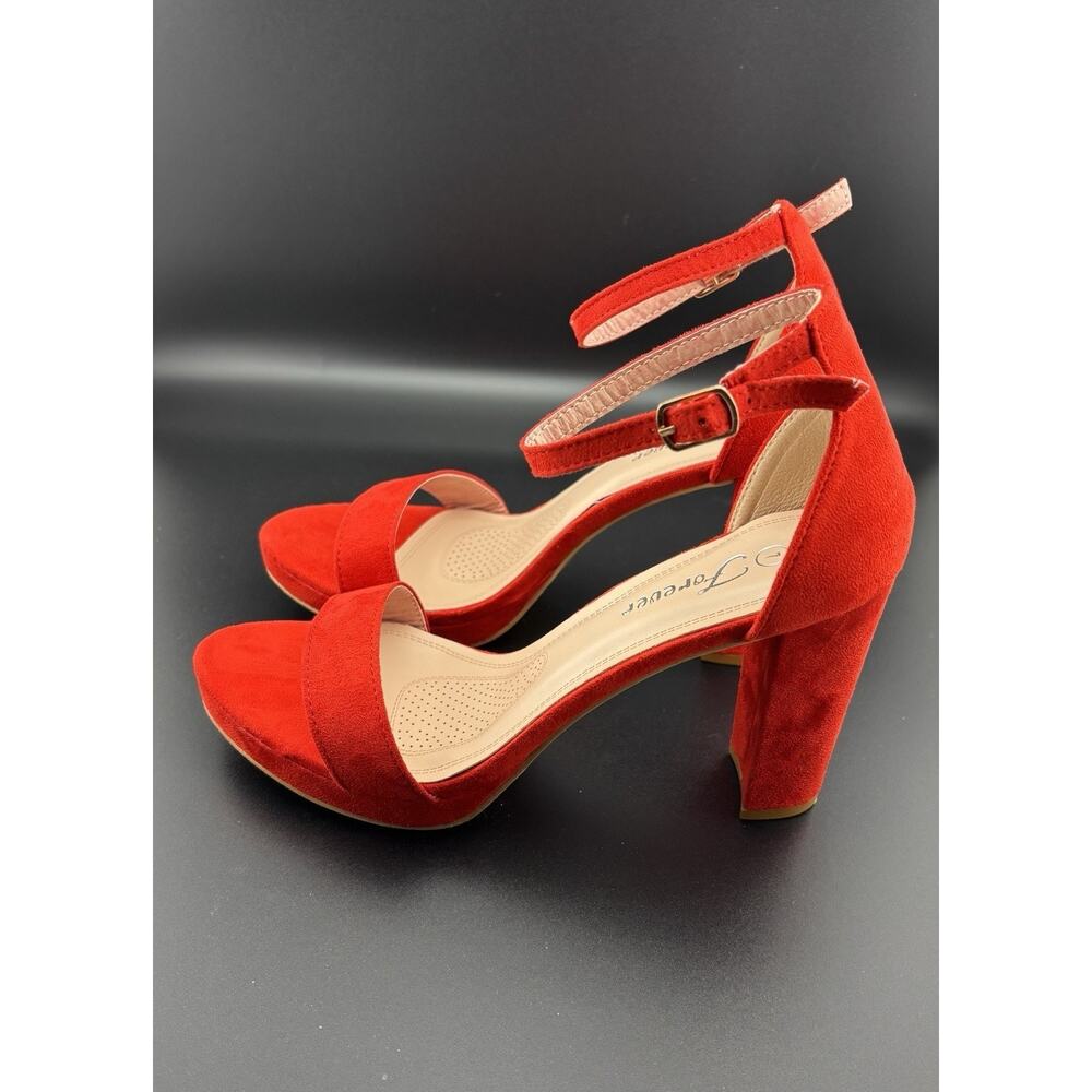 Forever Red Faux Suede Block Heel Sandals Size 7.5 NIB